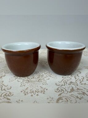 Vintage Classic Brown Ramekins with White Interior - Hall, Custard Cups USA